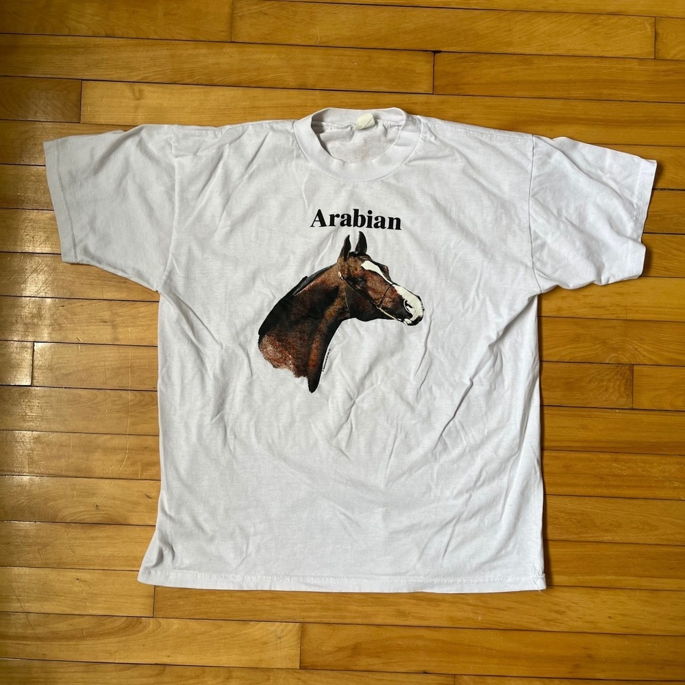 Vintage 1993 Arabian Horse T-Shirt White Single Stitch Graphic Tee XL Equestrian